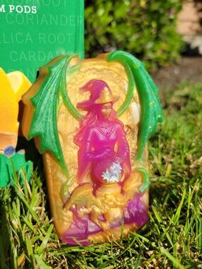 "Justice, Faith, Power"; Mardi-Gras King Cake Style Handmade Resin Dragon Witch
